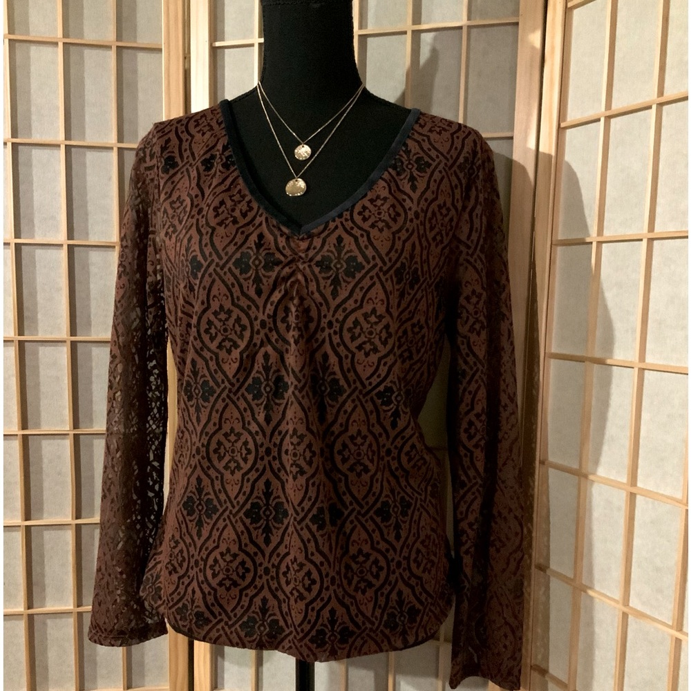 A K Anne Klein - Brown/black v neck blouse. SzM